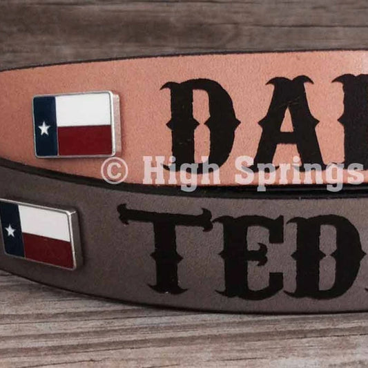 Leather Dog Collar - Texas Flags Includes name engraved