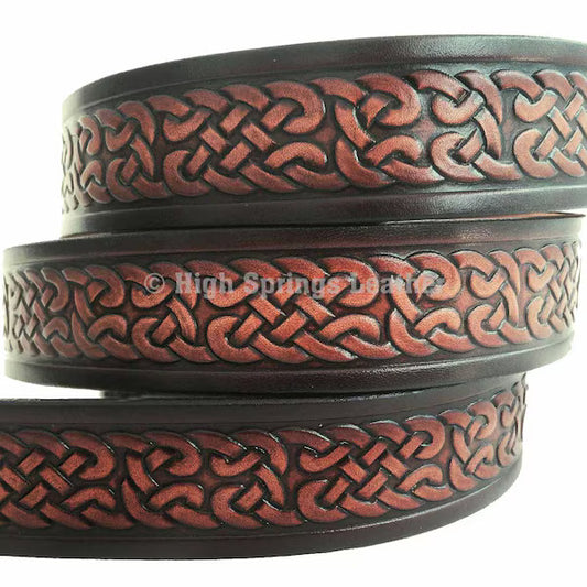 Name Belt - Irish Celtic Knot Brown Leather Belt Custom Engraved for Men and Women