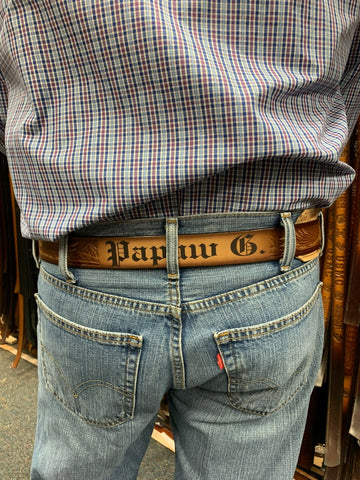 Name Belt - Deer Embossed Brown Leather Belt with Shotgun Shells Custom Engraved for Men and Women Brown Name Belt - Deer Embossed Brown Leather Belt with Shotgun Shells Custom Engraved for Men and Women Brown