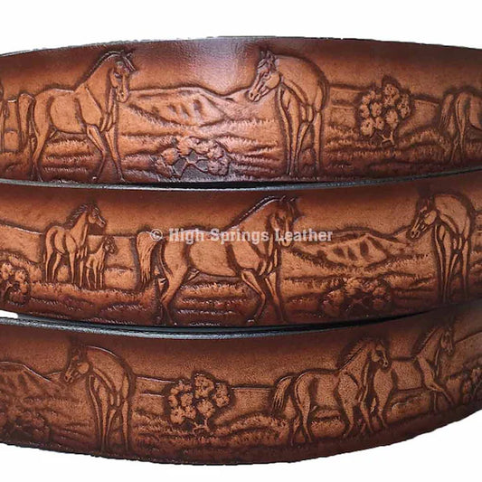 Name Belt - Horse Embossed Brown Leather Belt Custom Engraved for Men and Women