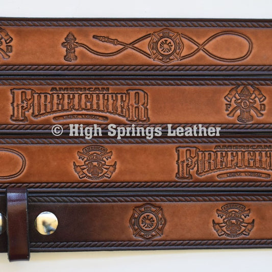Leather Belt - American Firefighter Brown Made in USA for Men and Women