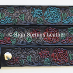 Leather Belt - Hand Painted Roses on Black Leather Belt Made in USA Available for Men and Women