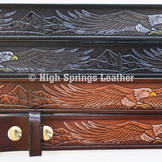 Leather Belt 107- American Eagle Hand Painted Available in Brown or Gray and Black Leather for Men and Women