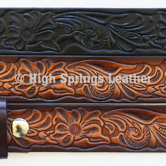 Leather Belt 927 - Western Embossed Floral Design Leather Belt Made in USA for Men and Women