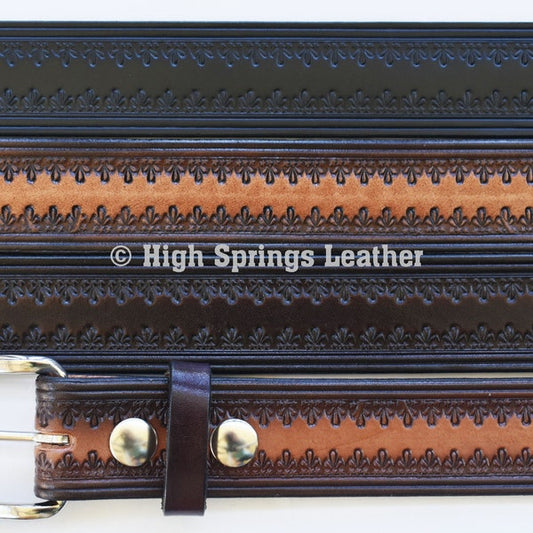 Leather Belt 540 Embossed Design Available in black, brown or wine for Men and Women Casual or Dress Belt