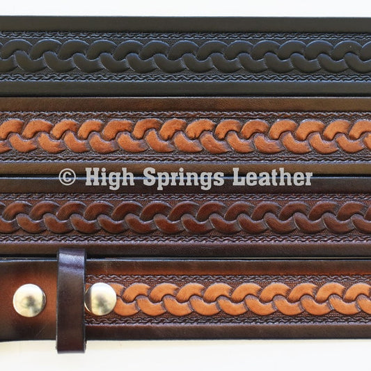 Leather Belt - Braided knot embossed designed Made in USA Leather Belts