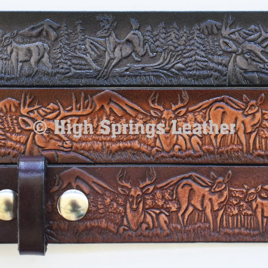 Leather Belt - Deer Embossed belt available for Men and Women Made in USA