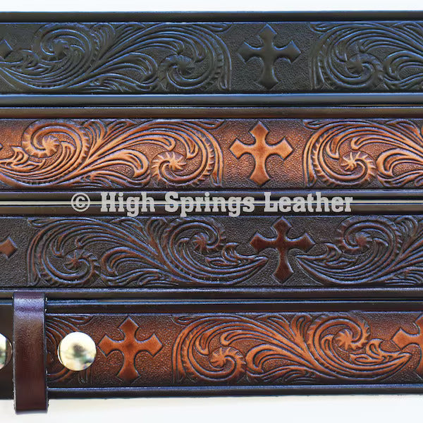 Leather Belt - Western Cross Embossed leather belt Available for Men and Women