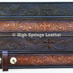 Leather Belt - Western Cross Embossed brown grey and black or black leather belt Available for Men and Women