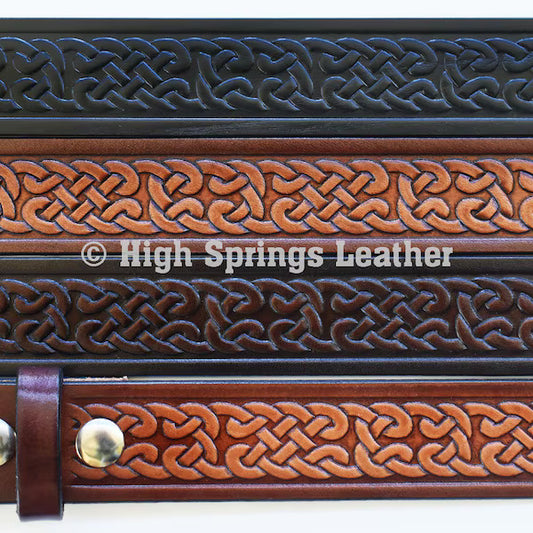 Leather Belt - Celtic Knot Irish tooled belt Made in USA for Men and Women