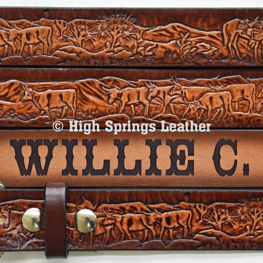 Name Belt - Cattle Rancher Brown Leather Belt Custom Engraved for Men and Women Agriculture and Farming Belts