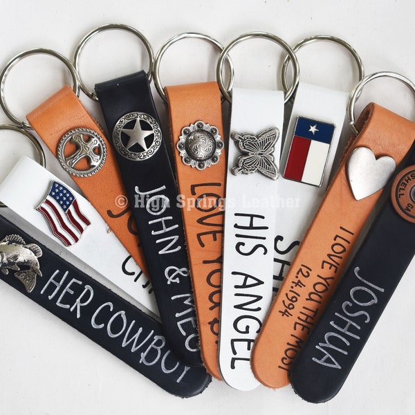 Engraved Leather Keyrings for Groomsmen, Police, Firefighter and Military