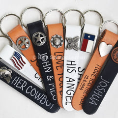 Engraved Leather Keyrings for Groomsmen, Police, Firefighter and Military