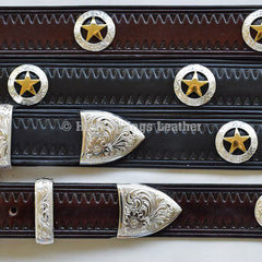 Leather Belt - Silver and Gold Stars and 3 piece buckle set for Men and Women Custom