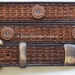 Leather Belt - Gator Embossed Leather Belt Custom made for Men and Women Includes shotgun shell conchos and 3 piece buckle set