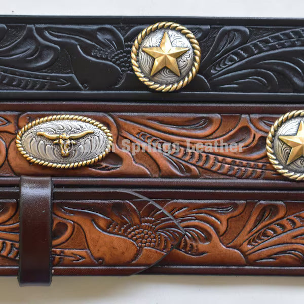 Leather Belt - Longhorn Conchos Custom made for Men and Women includes Star Buckle