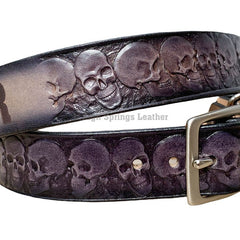 Leather Dog Collar - Skulls in gray and black with name engraved