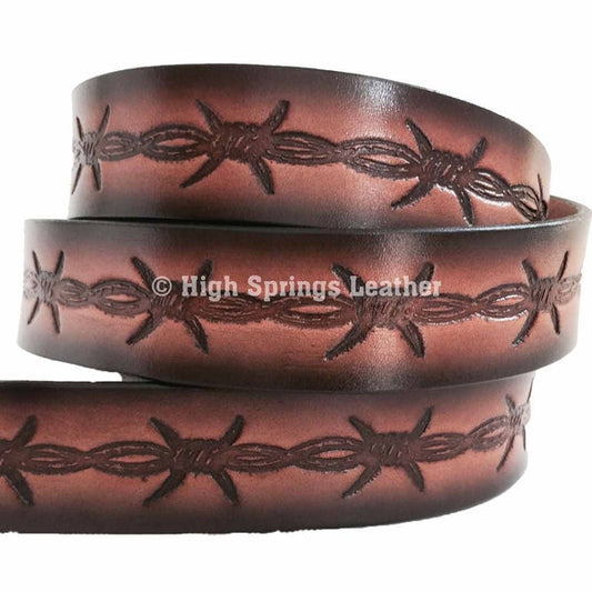 Name Belt - Barbed Wire Brown Leather Belt Custom Engraved for Men and Women
