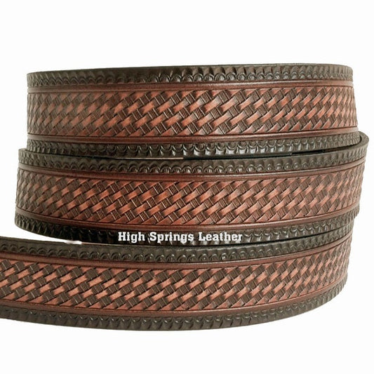 Name Belt - Basketweave Brown Embossed Brown Leather Belt Custom Engraved Belt for Men and Women