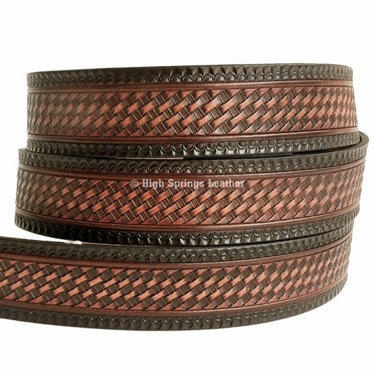 Leather Belt - Basket Weave Embossed Made in USA Belts Designed for Men and Women Available in Brown, Black or Wine Dyed Leather
