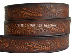 Leather Belt - Eagle and American Flag Embossed Leather in Brown or Black Made for Men and Women