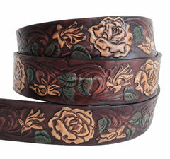 Name Belt - Hand Painted Roses with Rose Buckle Custom Engraved for Men and Women