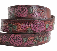 Name Belt - Hand Painted Roses with Rose Buckle Custom Engraved for Men and Women