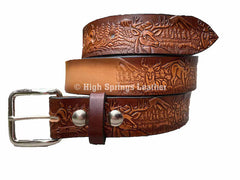 Name Belt - Deer Embossed Brown Leather Belt Custom Engraved for Men and Women