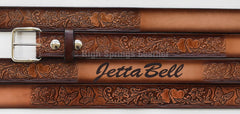 Name Belt - Heart and Butterfly Brown Leather Belt Custom Engraved for Women
