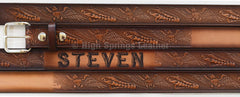 Name Belt - Eagle and American Flag Brown Leather Belt Custom Engraved for Men and Women