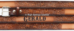 Name Belt - Deer Embossed Brown Leather Belt Custom Engraved for Men and Women