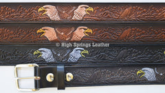 Leather Belt - American Eagle Hand Painted Brown or Gray and Black Made in USA Available for Men and Women