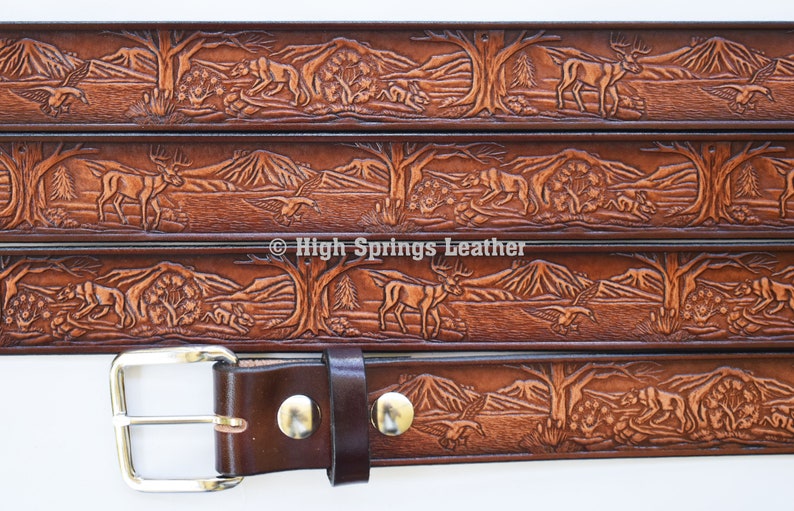 Leather Belt - Wildlife Embossed Design for Men and Women