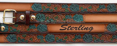Kid Name Belt - Turquoise Rose Brown Leather Belt Custom Engraved for boys and girls