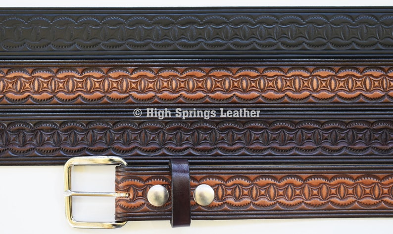 Leather Belt 944 - Embossed Custom Made for Men and Women Made in USA Available in Wine, Brown and Black