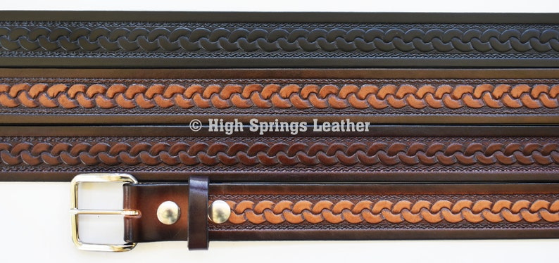 Leather Belt - Braided knot embossed designed Made in USA Leather Belts