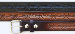 Leather Belt - Barbed Wire Embossed Belt Available for Men and Women