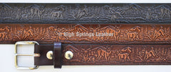 Leather Belt - Barbed Wire Embossed Belt Available for Men and Women