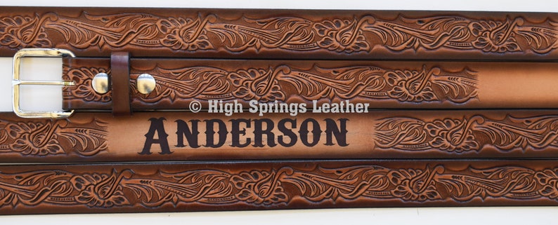 Name Belt - Western Design DF Brown Leather Belt Custom Engraved for Men and Women