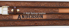 Name Belt - Western Design DF Brown Leather Belt Custom Engraved for Men and Women