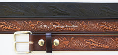 Leather Belt - Eagle and American Flag Embossed Leather in Brown or Black Made for Men and Women