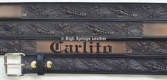 Name Belt - Eagle and American Flag Gray and Black Leather Belt Custom Engraved for Men and Women