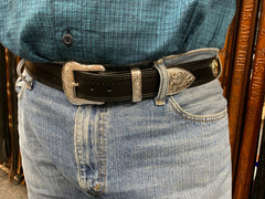 Leather Belt - Silver and Gold Stars and 3 piece buckle set for Men and Women Custom