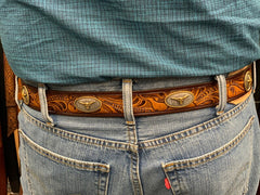 Leather Belt - Longhorn Conchos Custom made for Men and Women includes Star Buckle
