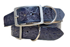 Leather Dog Collar - Skulls in gray and black with name engraved