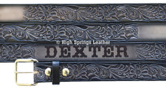 Name Belt - Western Designed 927 Gray and Black Leather Belt Custom Engraved for Men and Women