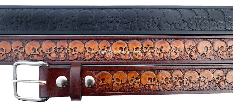 Leather Belt - Skull Embossed Leather Belt Colors Available for Men and Women