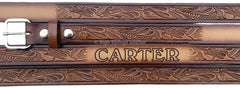 Kid Name Belt - Western Embossed 929 Brown Leather Belt Custom Engraved for boys and girls