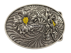 Leather Belt - Tropical Flower Hand Painted brown leather belt with custom buckle Made in USA