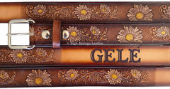 Name Belt - Hand Painted Daisy Leather Belt custom engraved for men and women